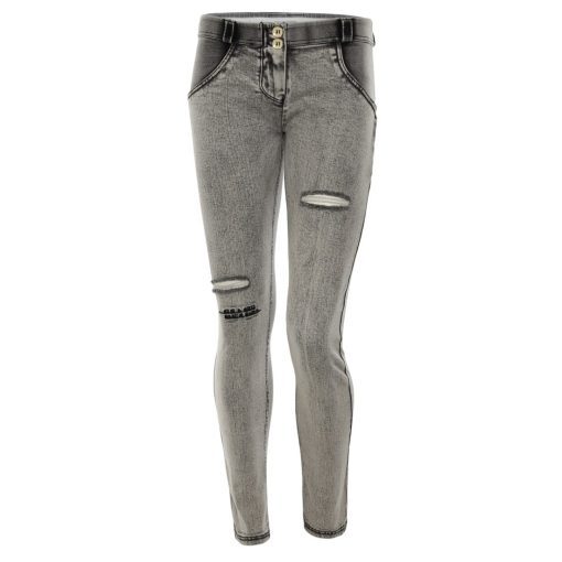 FREDDY WR.UP Shaping Effect - Regular Waist - Skinny - Distressed Light Grey Denim with Embroidery