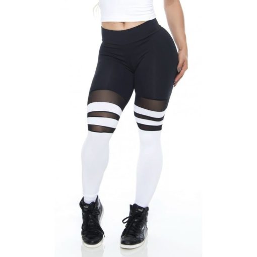 BFB Activewear Striped Leggings College Black & White Tulle